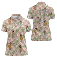 Beige Palaka Hula Girls Seamless Hawaii Aloha Women Polo Shirt LT7 - Polynesian Pride