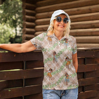 Beige Palaka Hula Girls Seamless Hawaii Aloha Women Polo Shirt LT7 - Polynesian Pride