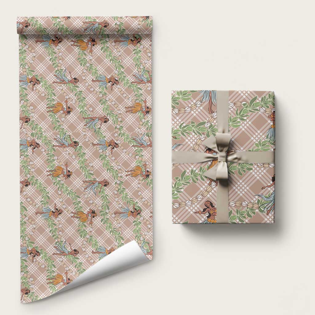 Beige Palaka Hula Girls Seamless Hawaii Aloha Wrapping Paper