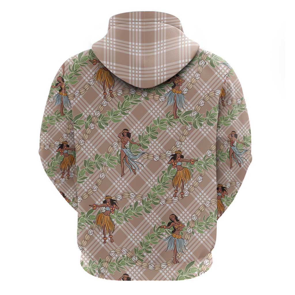 Beige Palaka Hula Girls Seamless Hawaii Aloha Zip Hoodie - Polynesian Pride