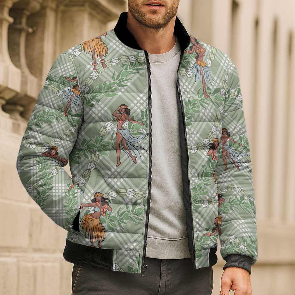 Mint Palaka Hula Girls Seamless Hawaii Aloha Bomber Puffer Jacket - Polynesian Pride