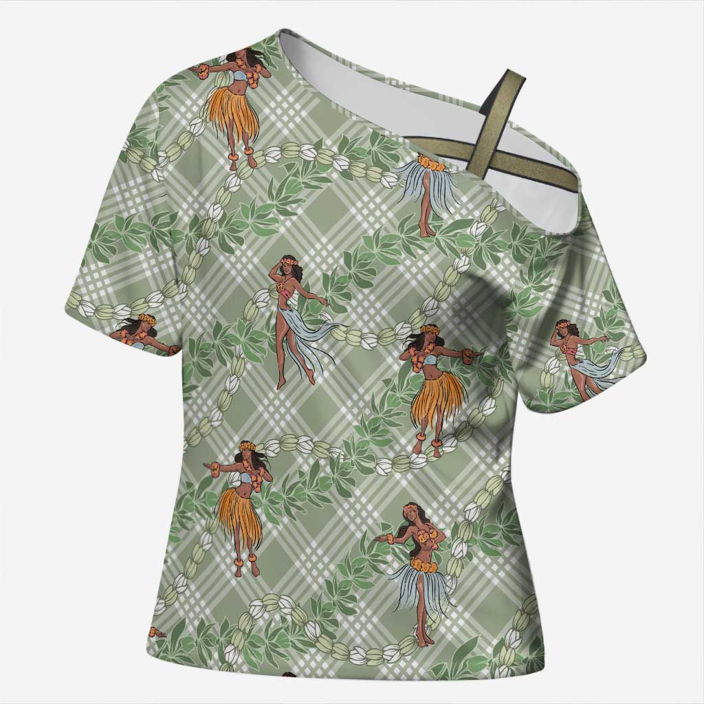 Mint Palaka Hula Girls Seamless Hawaii Aloha Cross Shoulder Shirt - Polynesian Pride