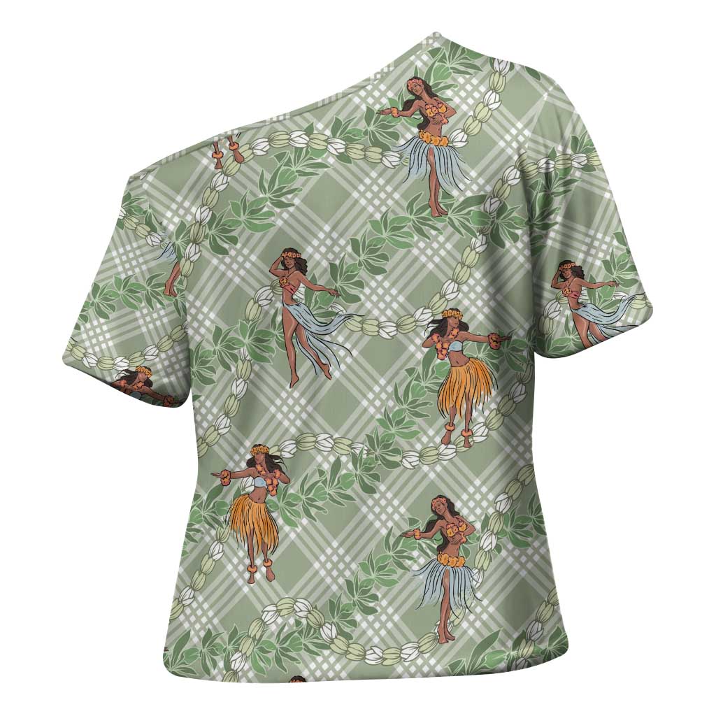 Mint Palaka Hula Girls Seamless Hawaii Aloha Cross Shoulder Shirt - Polynesian Pride