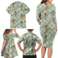Mint Palaka Hula Girls Seamless Hawaii Aloha Family Matching Long Sleeve Bodycon Dress and Hawaiian Shirt - Polynesian Pride