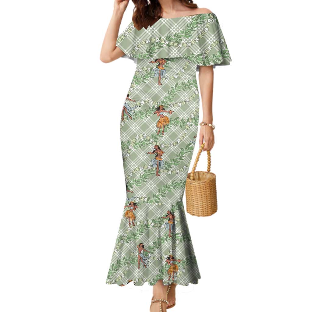 Mint Palaka Hula Girls Seamless Hawaii Aloha Family Matching Mermaid Dress and Hawaiian Shirt - Polynesian Pride