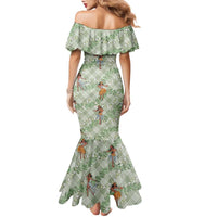 Mint Palaka Hula Girls Seamless Hawaii Aloha Family Matching Mermaid Dress and Hawaiian Shirt - Polynesian Pride