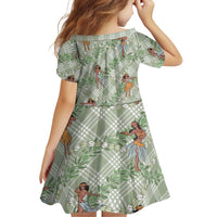 Mint Palaka Hula Girls Seamless Hawaii Aloha Family Matching Off The Shoulder Long Sleeve Dress and Hawaiian Shirt - Polynesian Pride