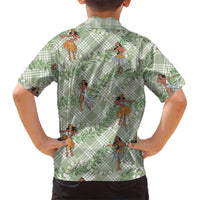 Mint Palaka Hula Girls Seamless Hawaii Aloha Family Matching Off Shoulder Maxi Dress and Hawaiian Shirt - Polynesian Pride