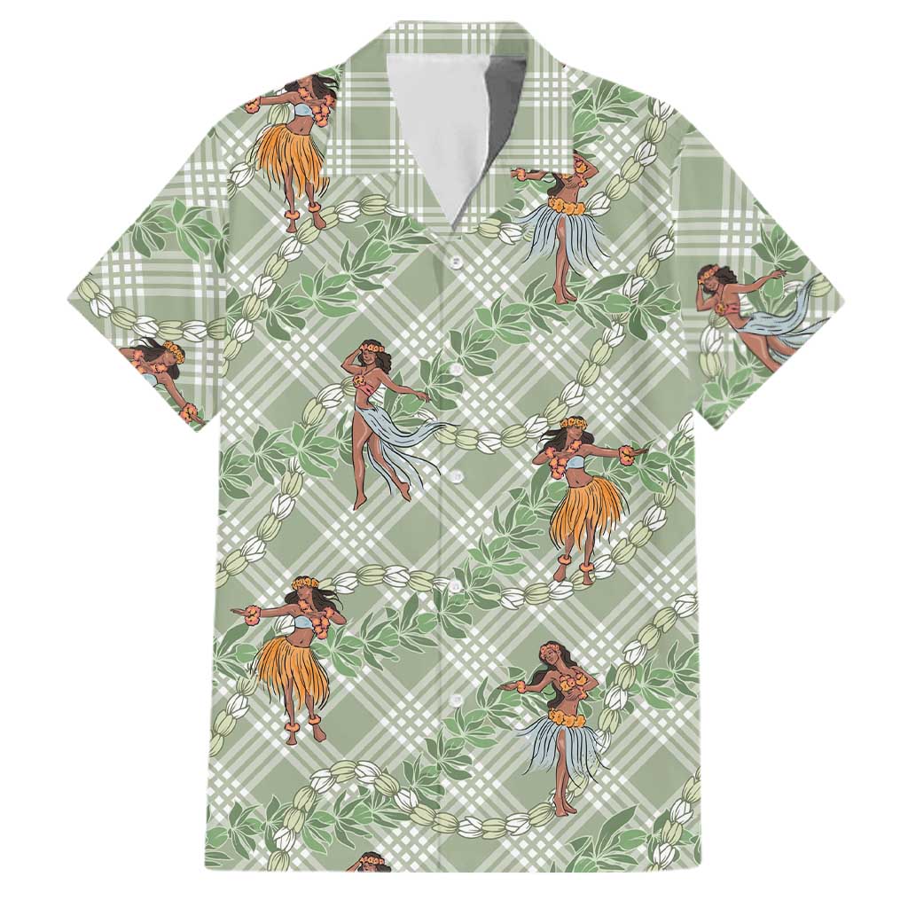 Mint Palaka Hula Girls Seamless Hawaii Aloha Family Matching Off Shoulder Maxi Dress and Hawaiian Shirt - Polynesian Pride