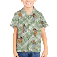 Mint Palaka Hula Girls Seamless Hawaii Aloha Family Matching Off Shoulder Maxi Dress and Hawaiian Shirt - Polynesian Pride