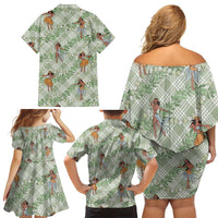 Mint Palaka Hula Girls Seamless Hawaii Aloha Family Matching Off Shoulder Short Dress and Hawaiian Shirt - Polynesian Pride