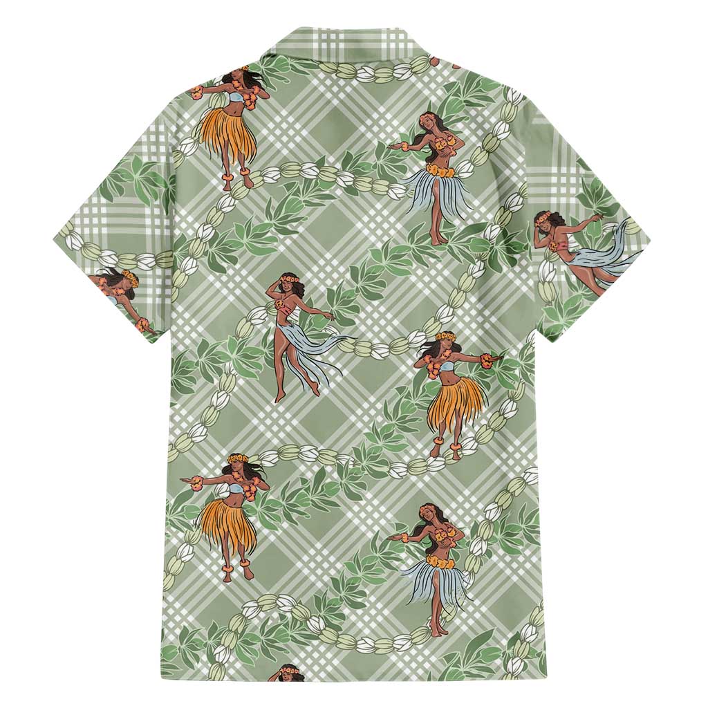Mint Palaka Hula Girls Seamless Hawaii Aloha Family Matching Off Shoulder Short Dress and Hawaiian Shirt - Polynesian Pride