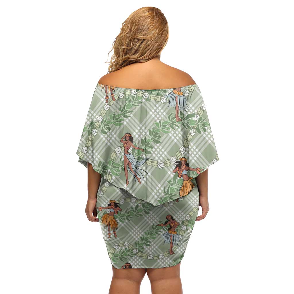 Mint Palaka Hula Girls Seamless Hawaii Aloha Family Matching Off Shoulder Short Dress and Hawaiian Shirt - Polynesian Pride
