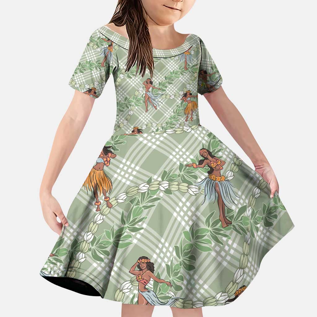 Mint Palaka Hula Girls Seamless Hawaii Aloha Family Matching Puletasi and Hawaiian Shirt - Polynesian Pride