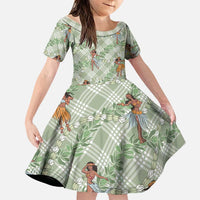 Mint Palaka Hula Girls Seamless Hawaii Aloha Family Matching Puletasi and Hawaiian Shirt - Polynesian Pride
