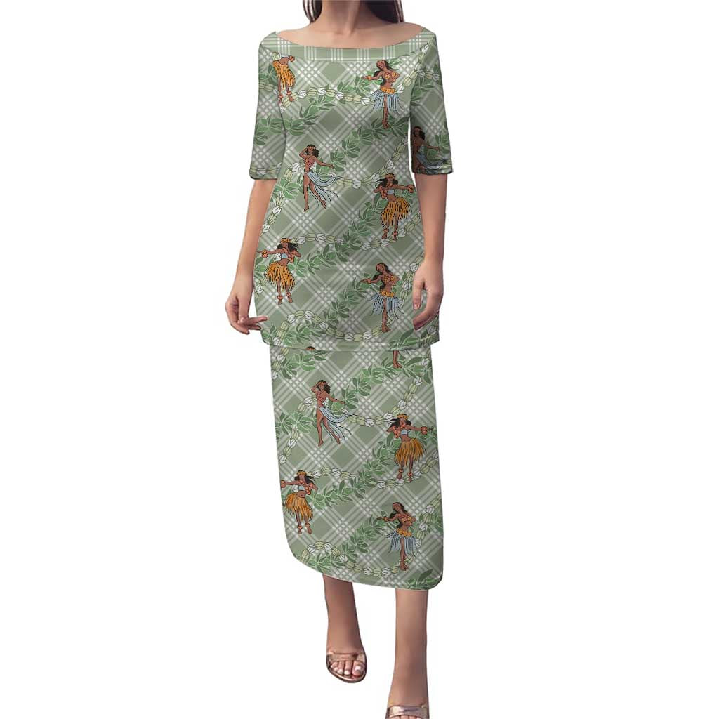 Mint Palaka Hula Girls Seamless Hawaii Aloha Family Matching Puletasi and Hawaiian Shirt - Polynesian Pride