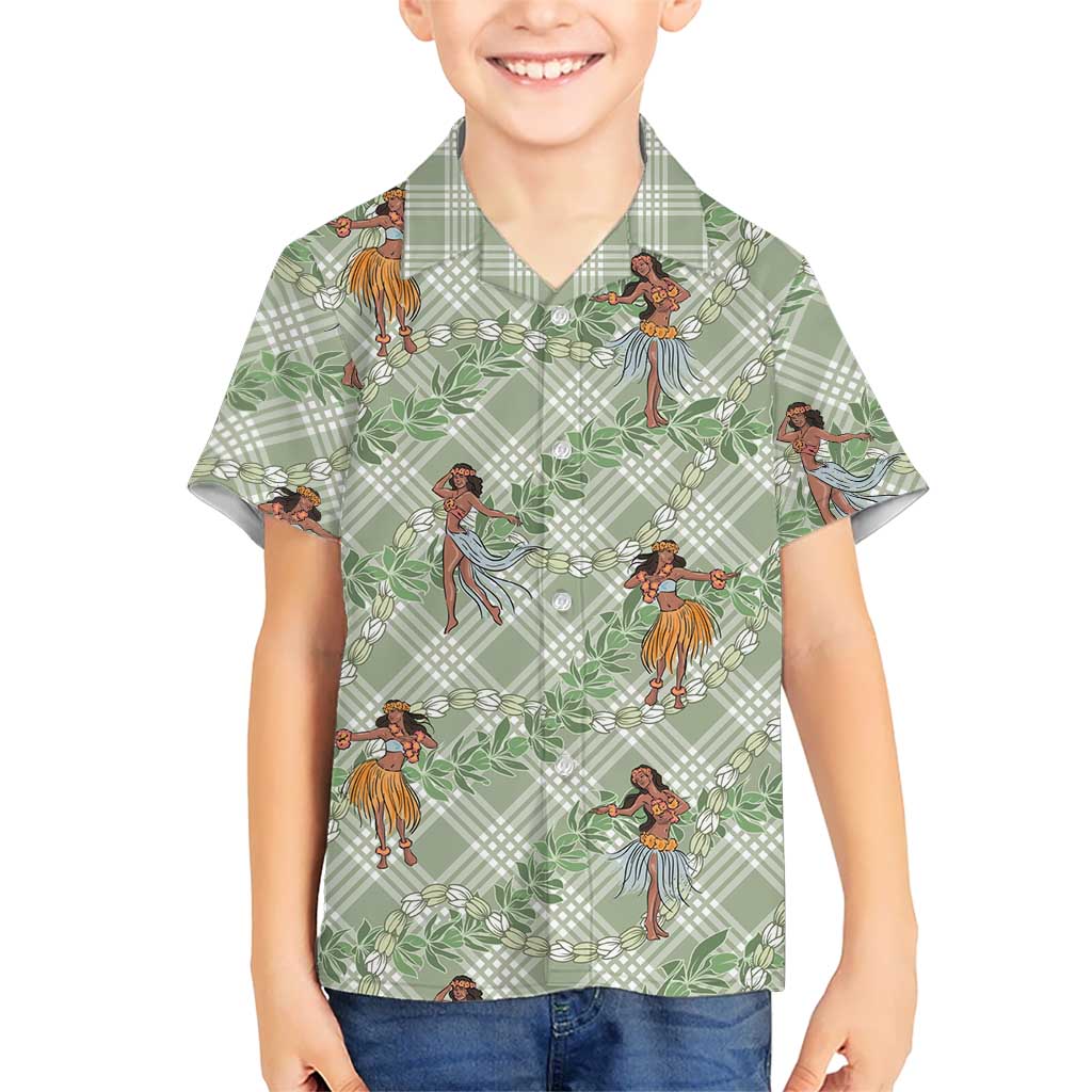 Mint Palaka Hula Girls Seamless Hawaii Aloha Kid Hawaiian Shirt - Polynesian Pride