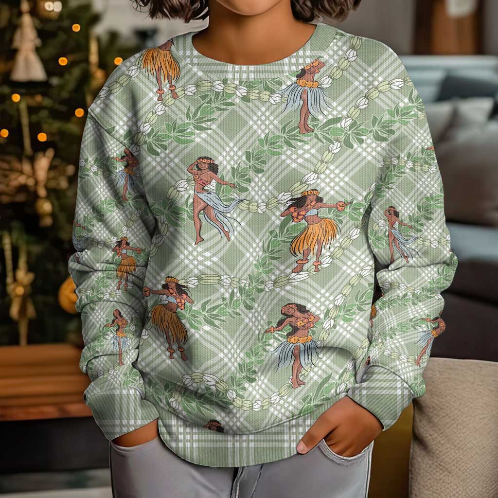 Mint Palaka Hula Girls Seamless Hawaii Aloha Kid Ugly Christmas Sweater LT7 - Polynesian Pride