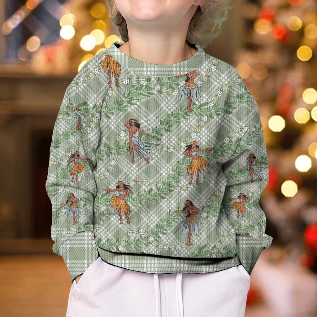 Mint Palaka Hula Girls Seamless Hawaii Aloha Kid Ugly Christmas Sweater LT7 - Polynesian Pride