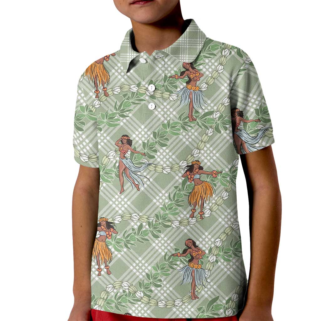 Mint Palaka Hula Girls Seamless Hawaii Aloha Kid Polo Shirt LT7 Kid Mint - Polynesian Pride