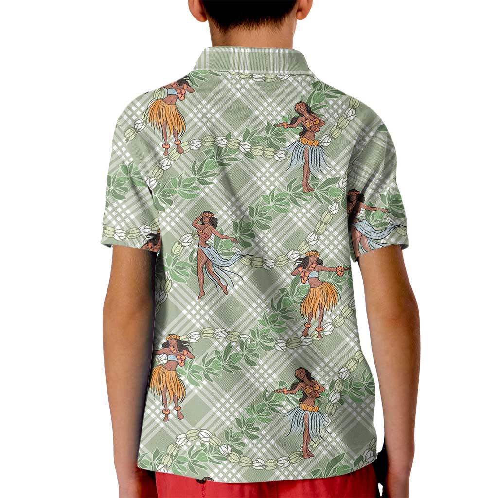 Mint Palaka Hula Girls Seamless Hawaii Aloha Kid Polo Shirt LT7 - Polynesian Pride