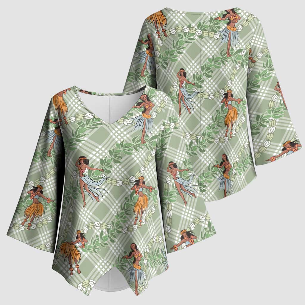 Mint Palaka Hula Girls Seamless Hawaii Aloha Kimono Sleeve Blouse - Polynesian Pride