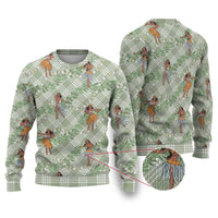 Mint Palaka Hula Girls Seamless Hawaii Aloha Ugly Christmas Sweater - Polynesian Pride