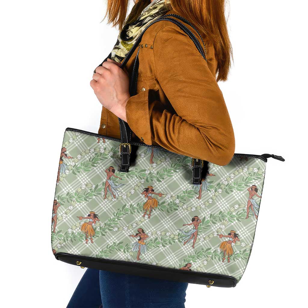 Mint Palaka Hula Girls Seamless Hawaii Aloha Leather Tote Bag - Polynesian Pride