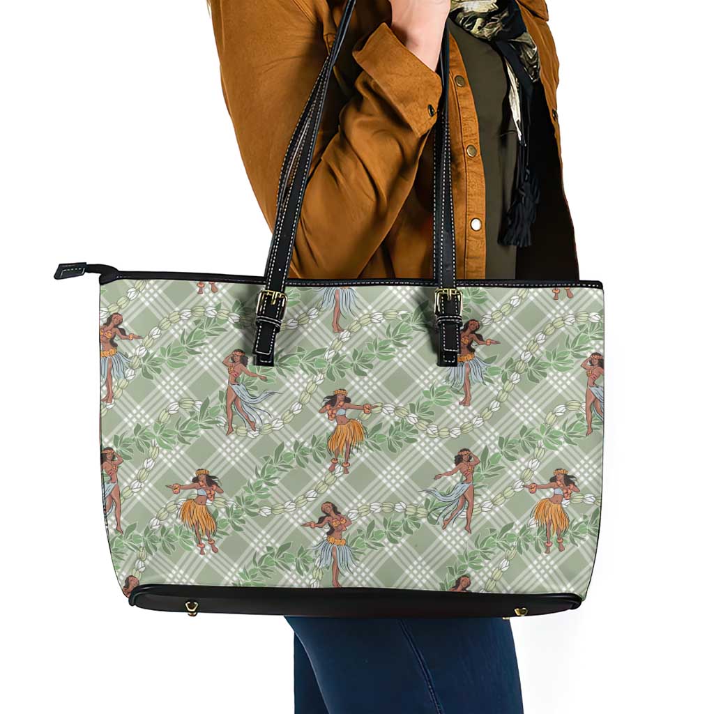 Mint Palaka Hula Girls Seamless Hawaii Aloha Leather Tote Bag - Polynesian Pride