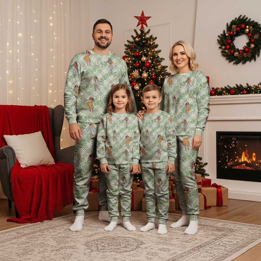 Mint Palaka Hula Girls Seamless Hawaii Aloha Christmas Pajama Set - Polynesian Pride