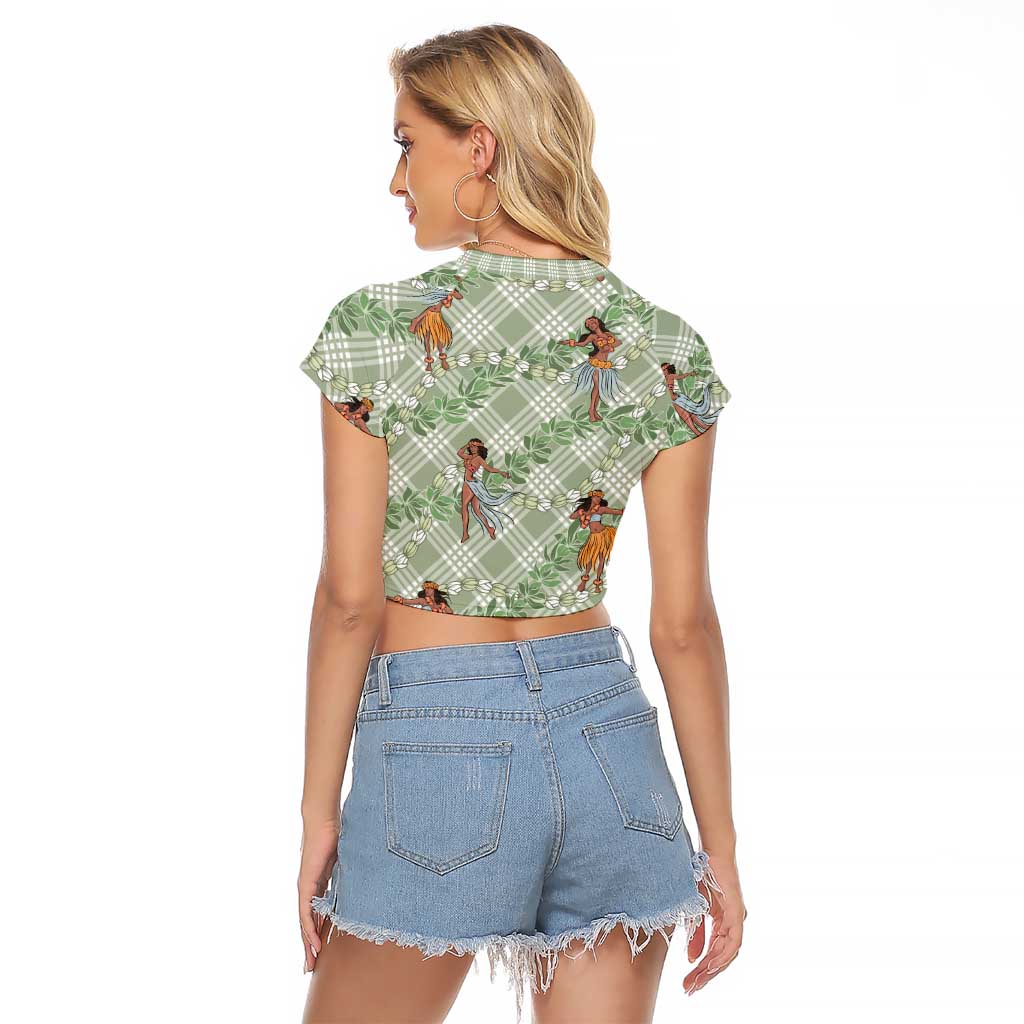 Mint Palaka Hula Girls Seamless Hawaii Aloha Raglan Cropped T Shirt - Polynesian Pride