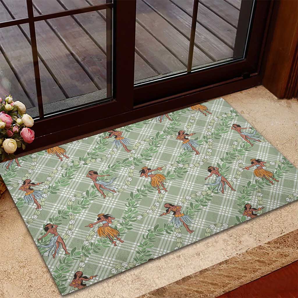 Mint Palaka Hula Girls Seamless Hawaii Aloha Rubber Doormat - Polynesian Pride