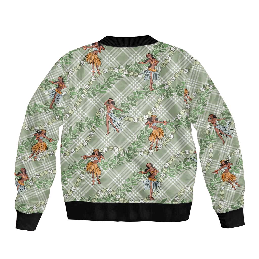 Mint Palaka Hula Girls Seamless Hawaii Aloha Sleeve Zip Bomber Jacket - Polynesian Pride