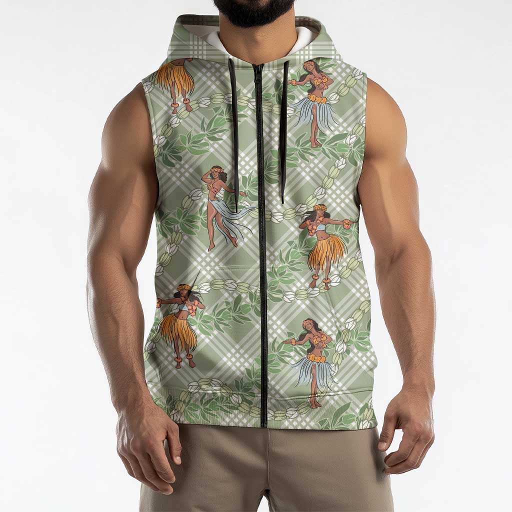 Mint Palaka Hula Girls Seamless Hawaii Aloha Sleeveless Zip Hoodie - Polynesian Pride