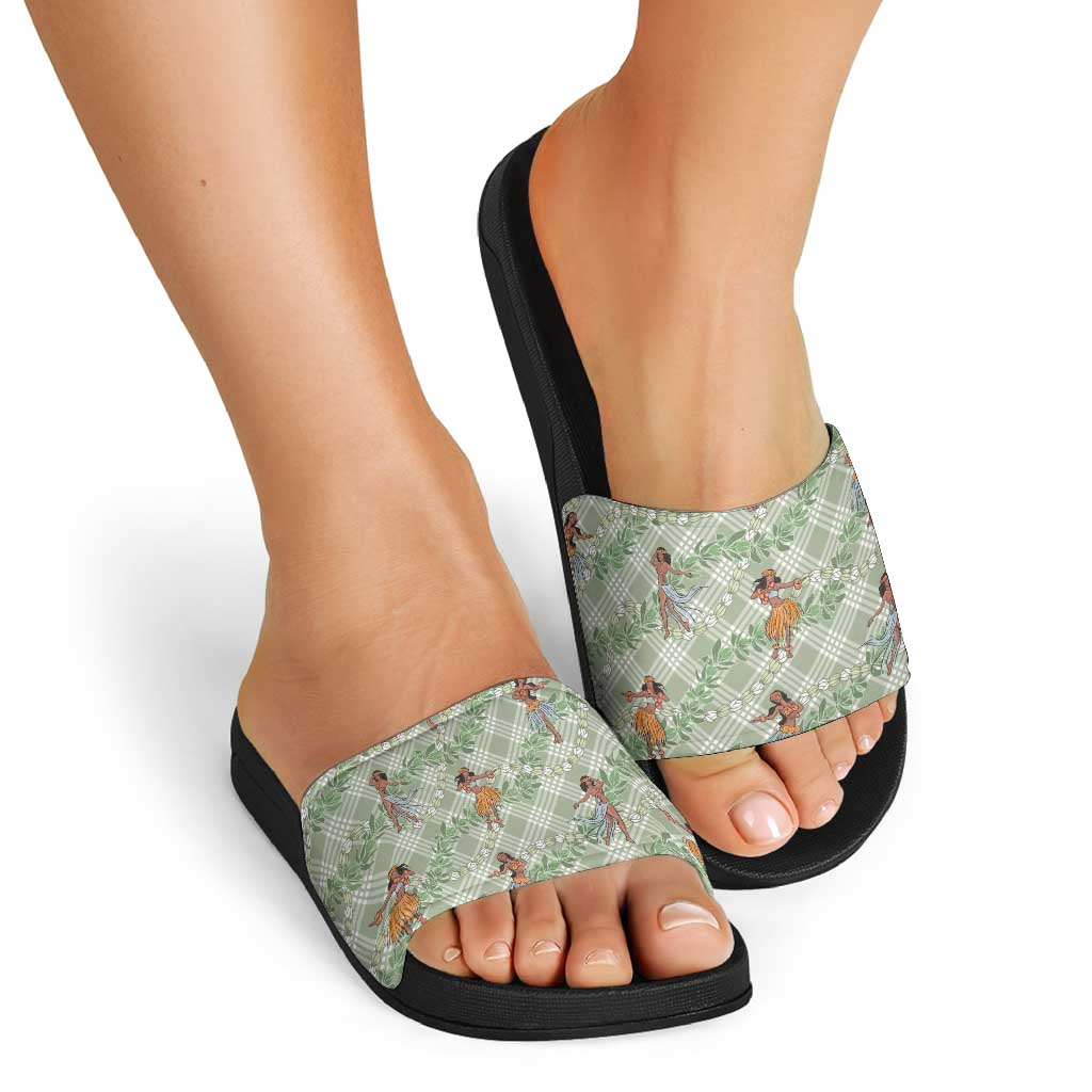 Mint Palaka Hula Girls Seamless Hawaii Aloha Slide Sandals - Polynesian Pride