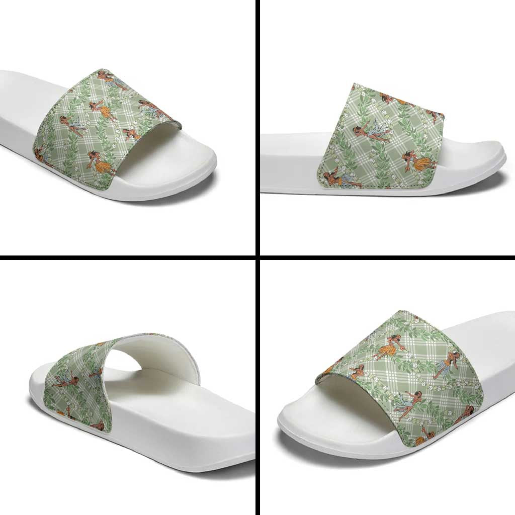 Mint Palaka Hula Girls Seamless Hawaii Aloha Slide Sandals - Polynesian Pride