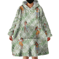 Mint Palaka Hula Girls Seamless Hawaii Aloha Wearable Blanket Hoodie - Polynesian Pride