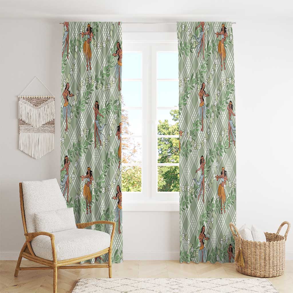 Mint Palaka Hula Girls Seamless Hawaii Aloha Window Curtain - Polynesian Pride