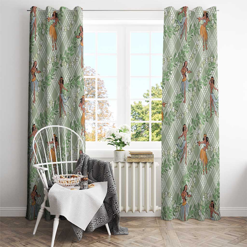 Mint Palaka Hula Girls Seamless Hawaii Aloha Window Curtain - Polynesian Pride