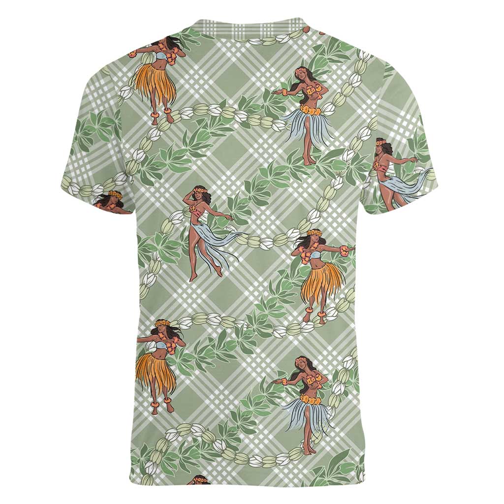 Mint Palaka Hula Girls Seamless Hawaii Aloha Women V-Neck T-Shirt LT7 - Polynesian Pride