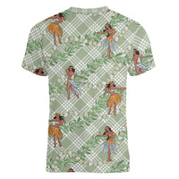 Mint Palaka Hula Girls Seamless Hawaii Aloha Women V-Neck T-Shirt LT7 - Polynesian Pride