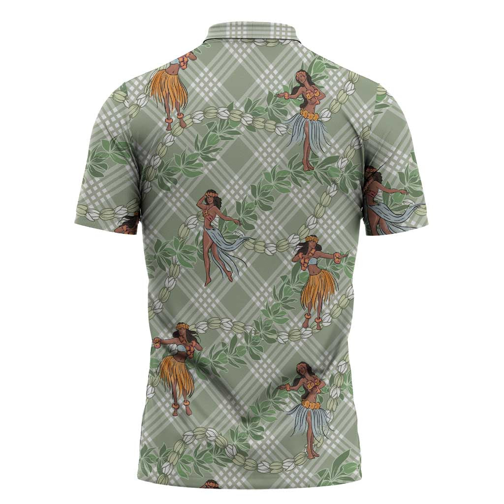 Mint Palaka Hula Girls Seamless Hawaii Aloha Zipper Polo Shirt - Polynesian Pride