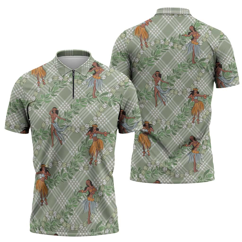 Mint Palaka Hula Girls Seamless Hawaii Aloha Zipper Polo Shirt - Polynesian Pride