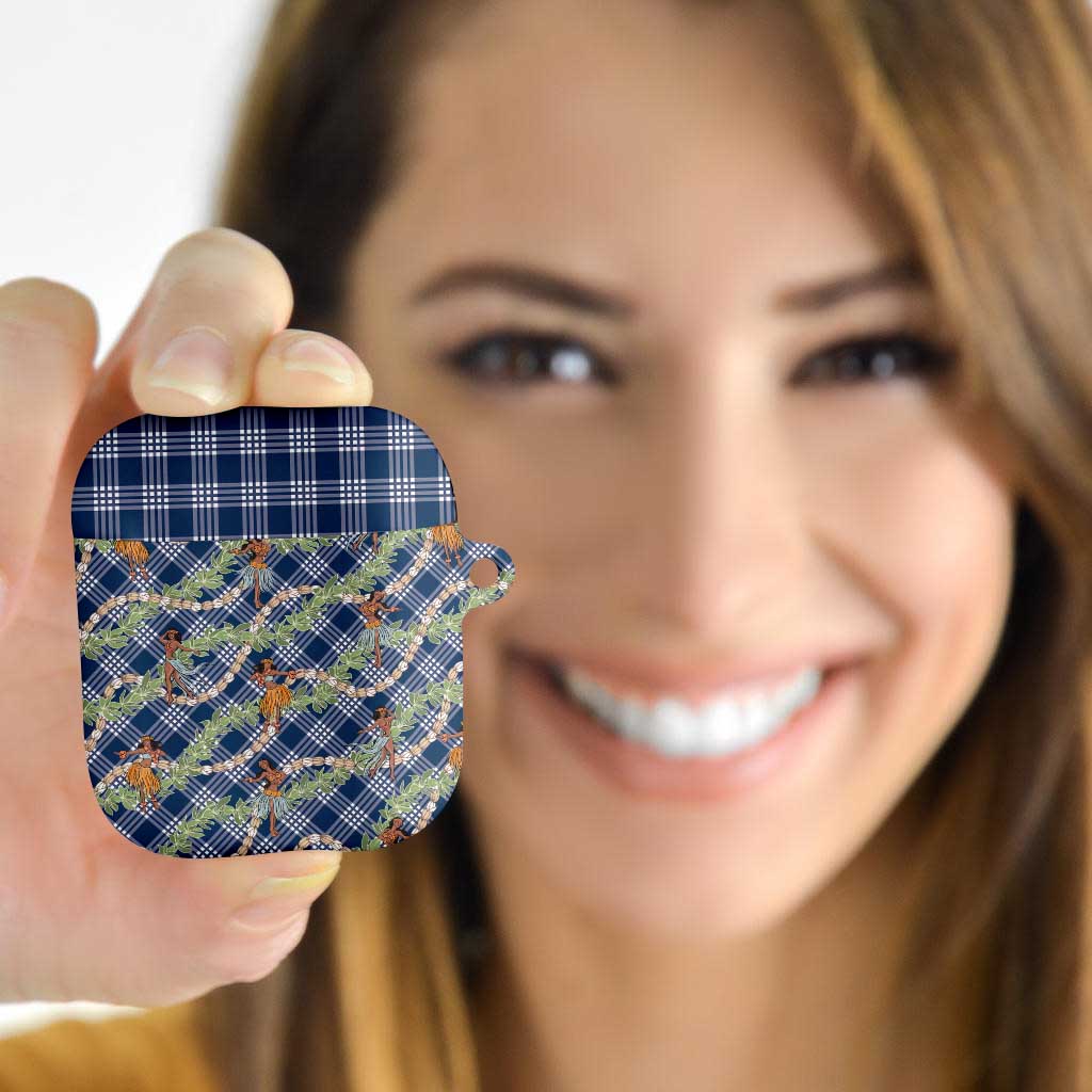 Navy Blue Palaka Hula Girls Seamless Hawaii Aloha AirPods Case - Polynesian Pride