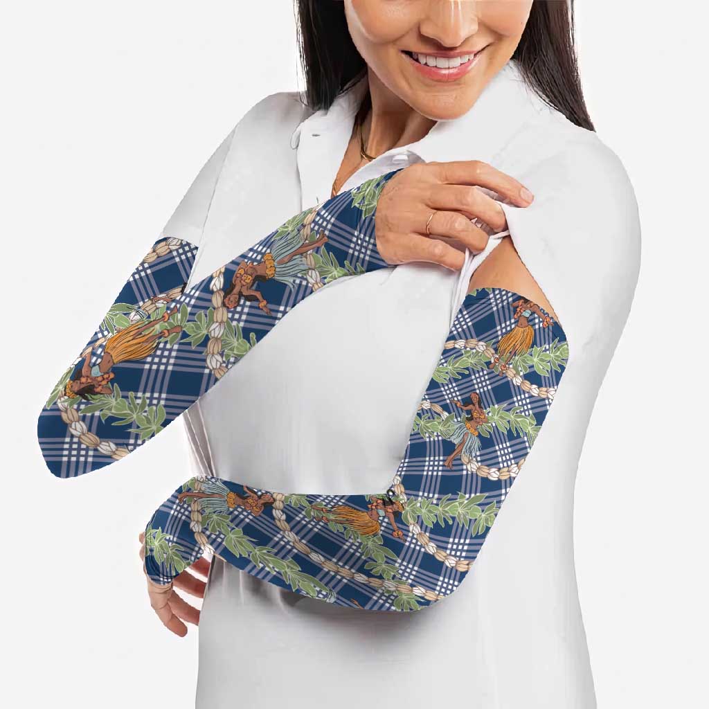 Navy Blue Palaka Hula Girls Seamless Hawaii Aloha Arm Sleeves - Polynesian Pride