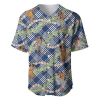 Navy Blue Palaka Hula Girls Seamless Hawaii Aloha Baseball Jersey - Polynesian Pride