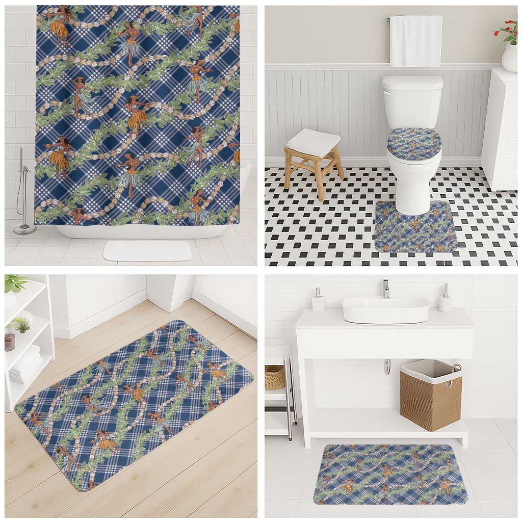 Navy Blue Palaka Hula Girls Seamless Hawaii Aloha Bathroom Set - Polynesian Pride