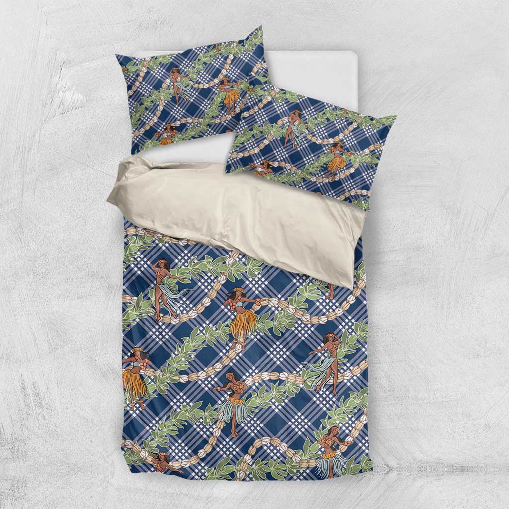 Navy Blue Palaka Hula Girls Seamless Hawaii Aloha Bedding Set - Polynesian Pride