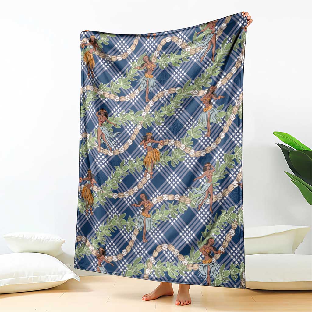 Navy Blue Palaka Hula Girls Seamless Hawaii Aloha Blanket - Polynesian Pride