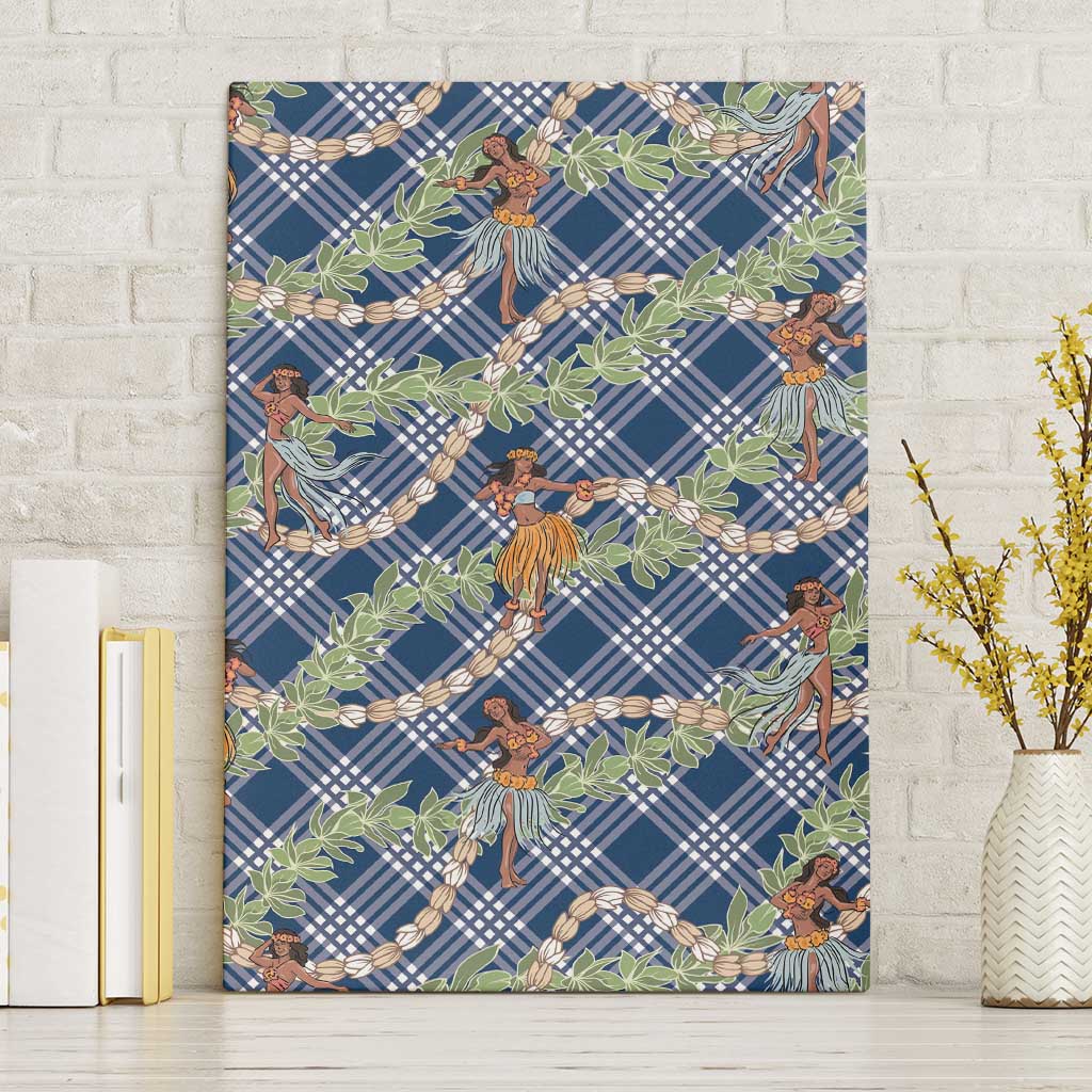 Navy Blue Palaka Hula Girls Seamless Hawaii Aloha Canvas Wall Art LT7 Without Frame Navy Blue - Polynesian Pride